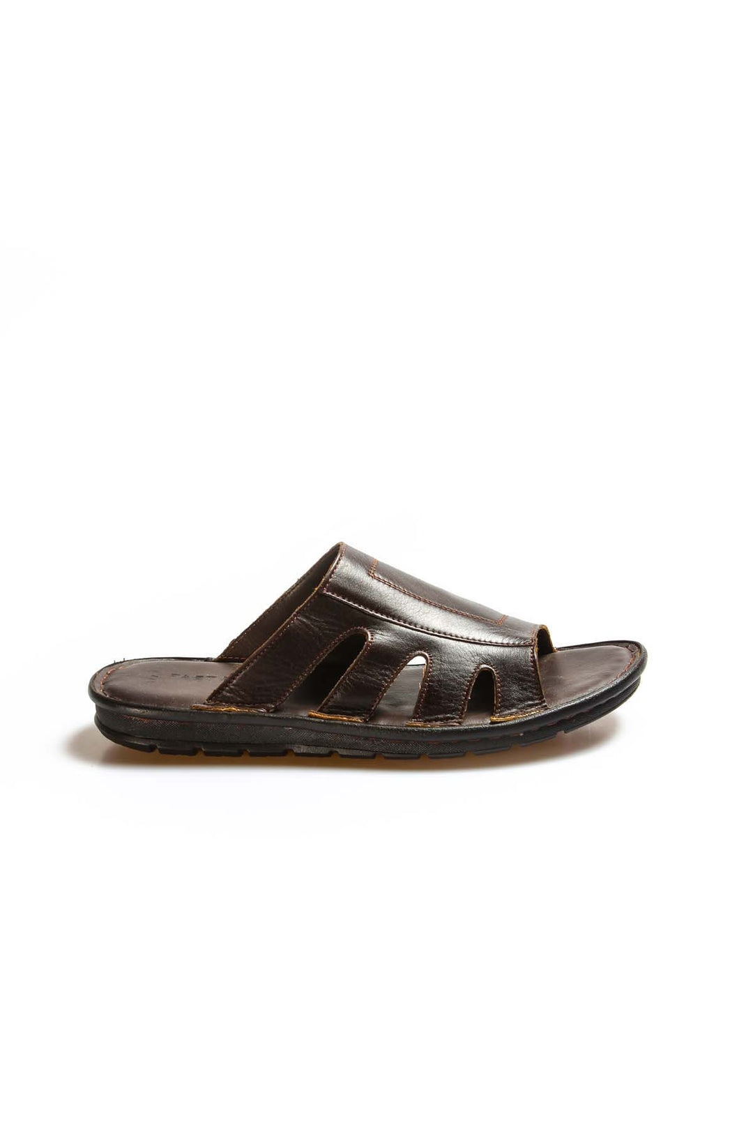 Sandales à bout ouvert en cuir marron pour hommes-Wessi