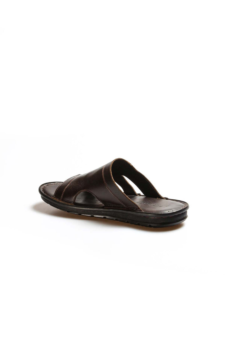 Sandales à bout ouvert en cuir marron pour hommes-Wessi