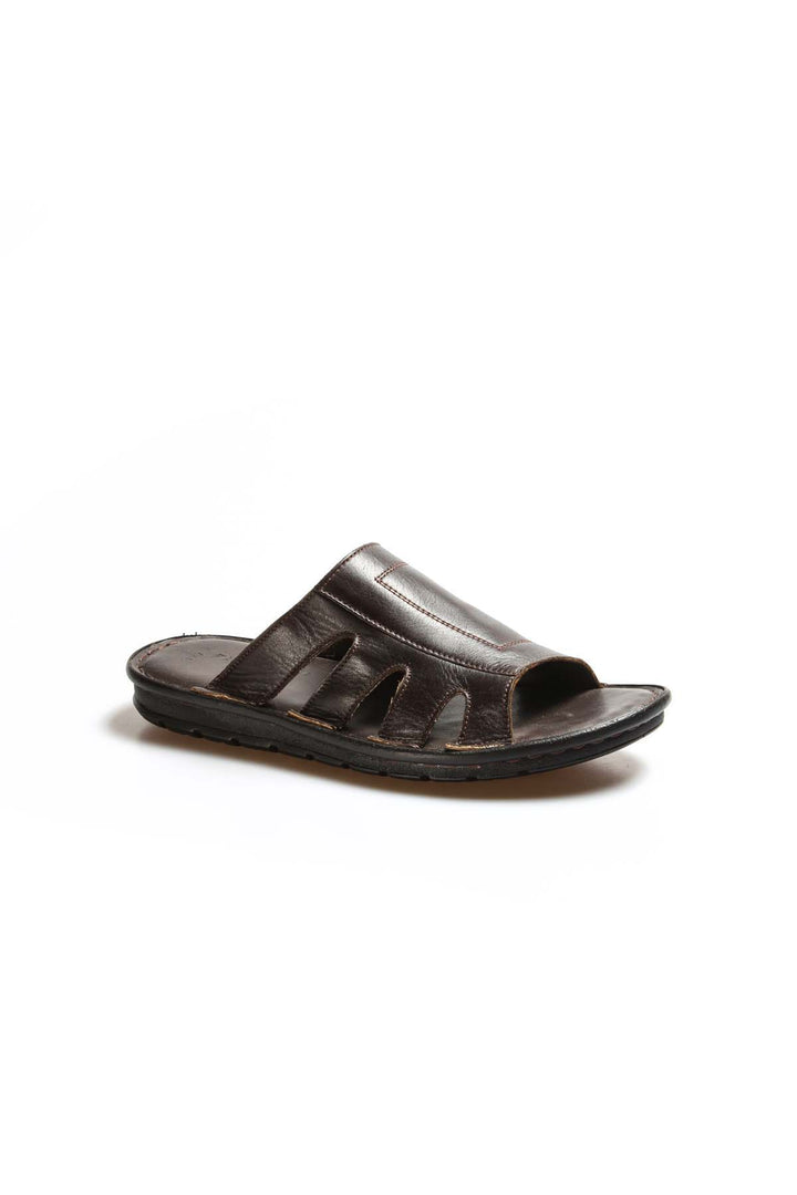 Sandales à bout ouvert en cuir marron pour hommes-Wessi
