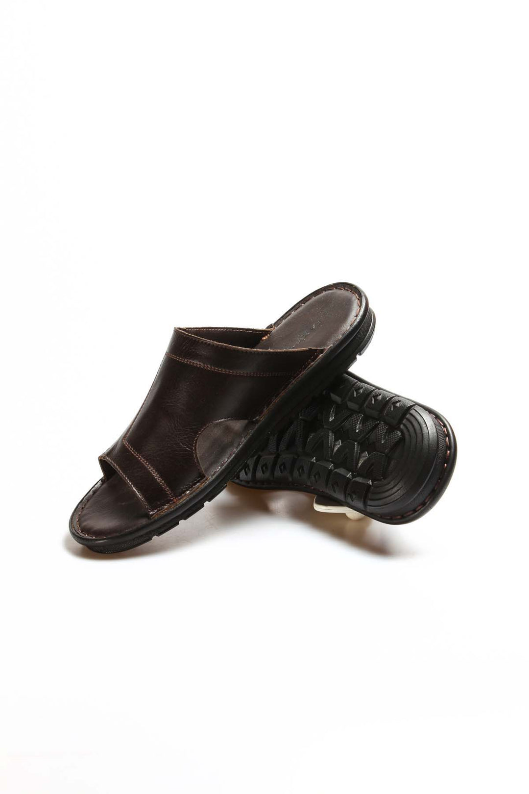 Sandales à bout ouvert en cuir marron pour hommes-Wessi