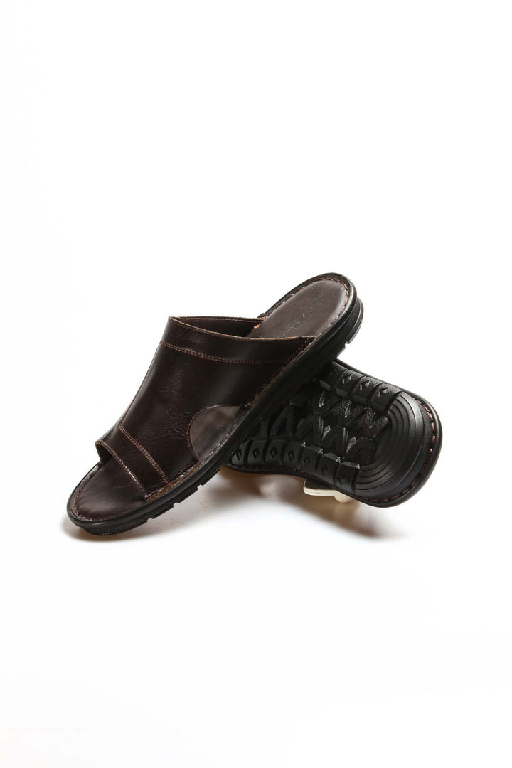 Sandales à bout ouvert en cuir marron pour hommes-Wessi