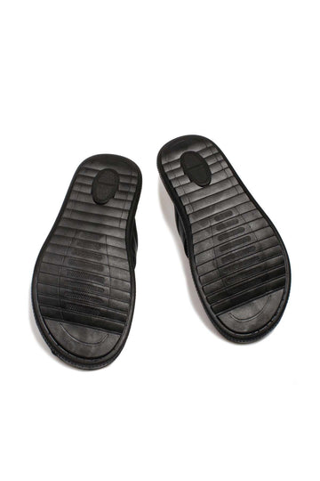 Men's Black Leather Flip-Flop Sandals-Wessi