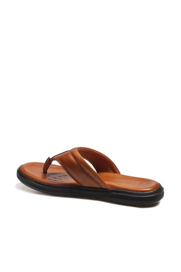 Men's Brown Leather Flip-Flops-Wessi