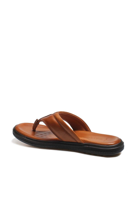 Men's Brown Leather Flip-Flops-Wessi