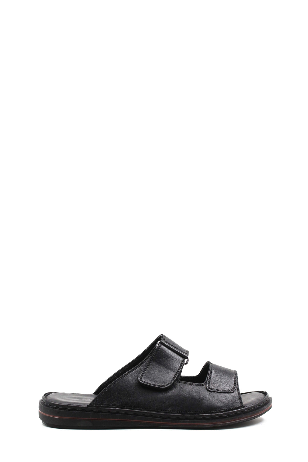 Men's Black Leather Open-Toe Slippers with Adjustable Straps - Wessi