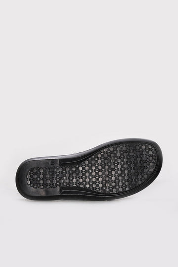 Black Embossed Leather Double-Strap Sandals for Men | Wessi