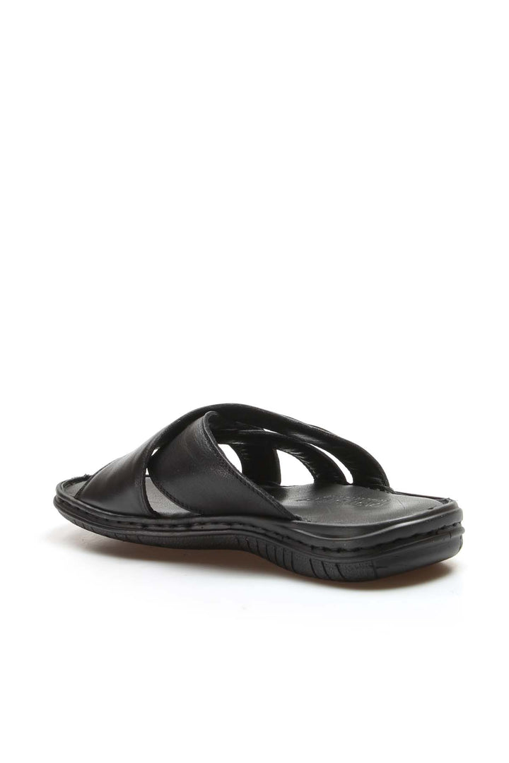 Men's Black Leather Crisscross Strap Slippers - Wessi
