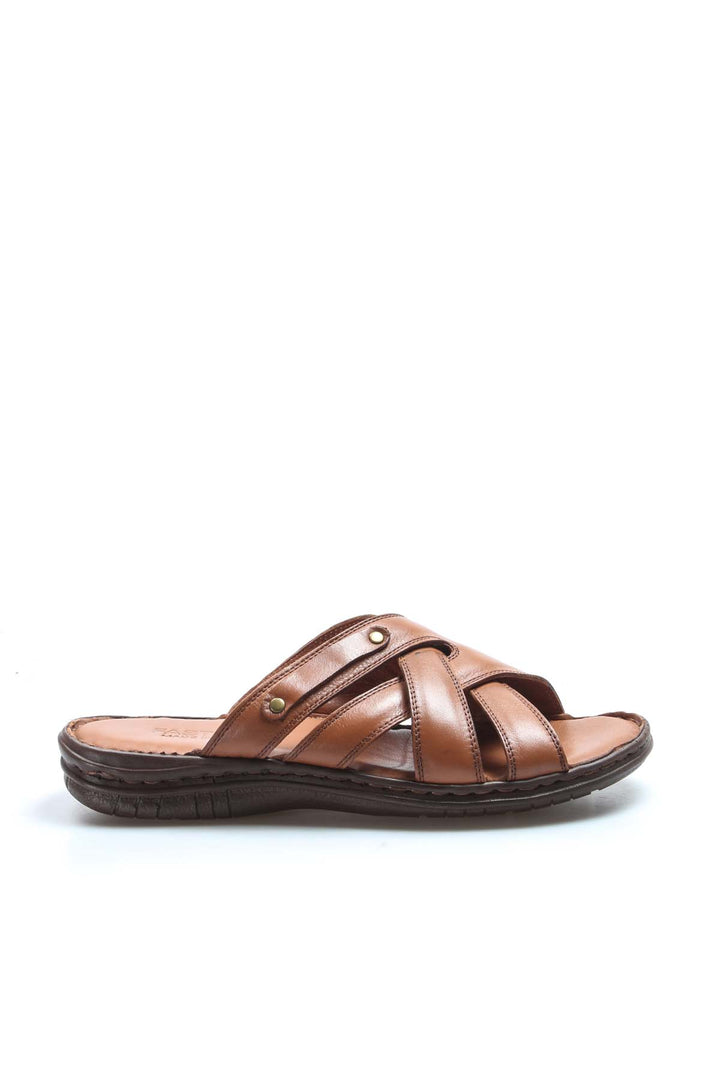 Men's Brown Leather Slide Sandals - Wessi