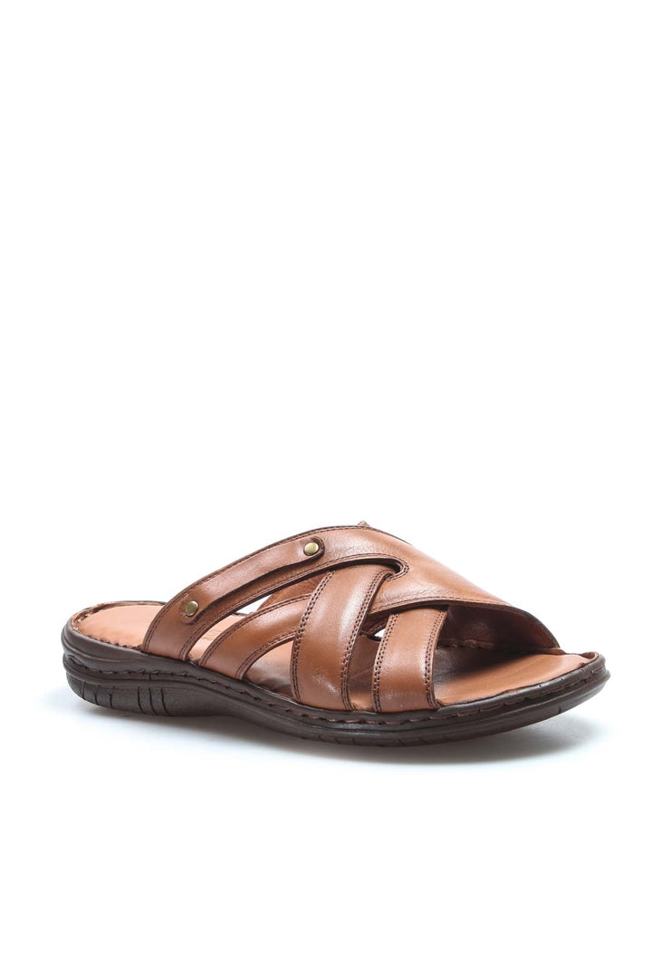 Men's Brown Leather Slide Sandals - Wessi