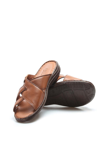 Sandali scorrevoli in pelle marrone da uomo - Wessi