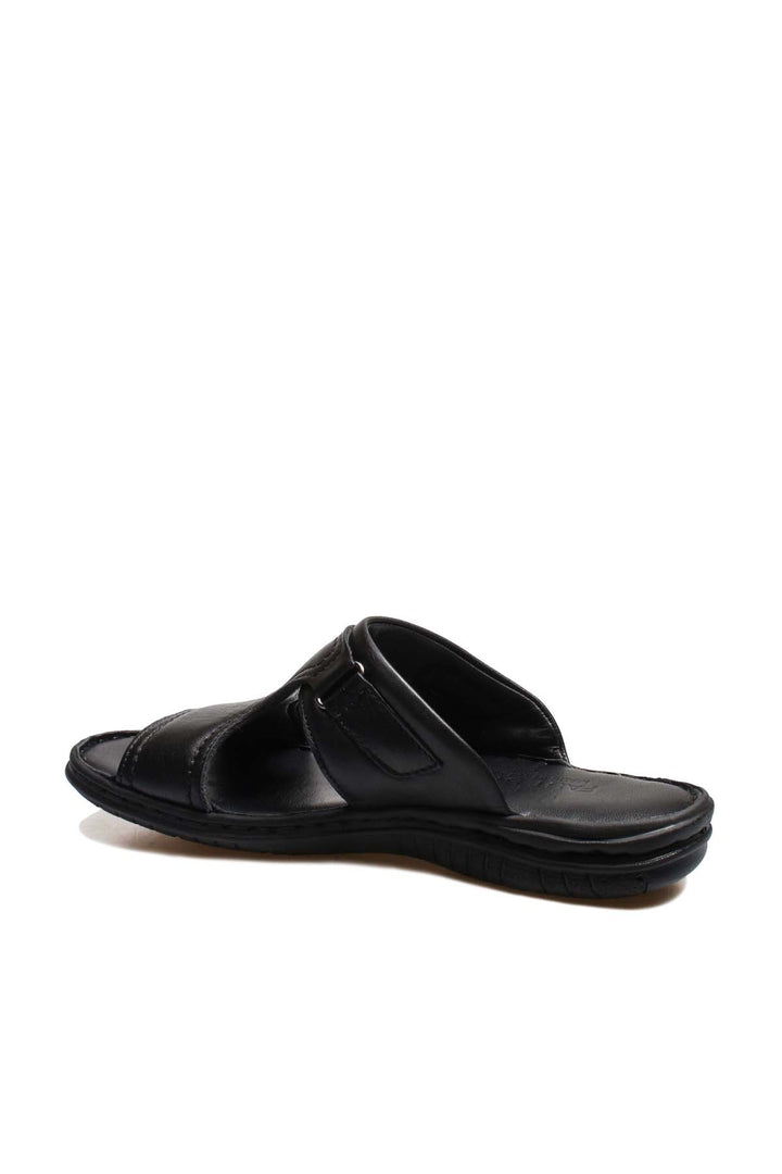 Men's Black Leather Slide Sandals with Cutout Design - Wessi
