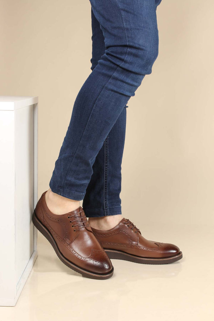 Men's Brown Brogue Leather Shoes - Wessi