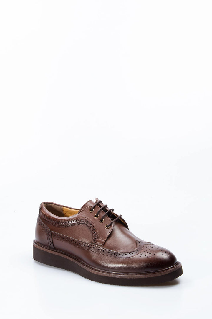 Men's Brown Brogue Leather Shoes - Wessi