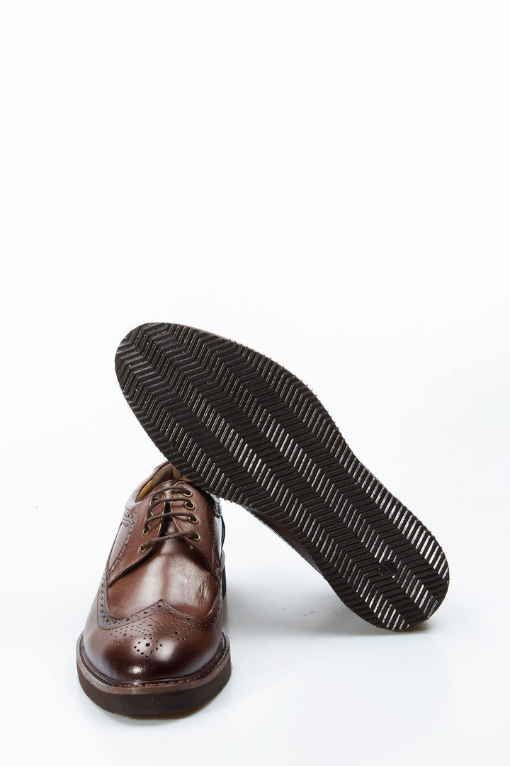 Men's Brown Brogue Leather Shoes - Wessi
