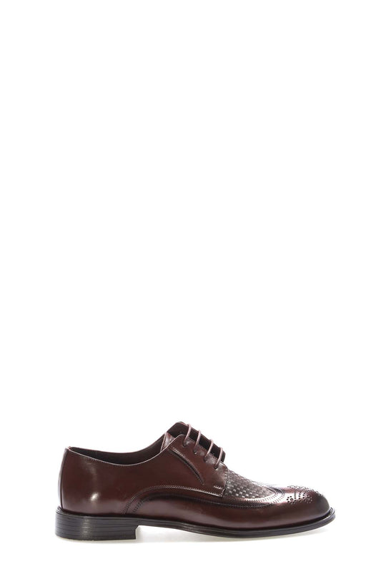 Brown Perforated Leather Derby-Style Dress Shoes for Men | Wessi