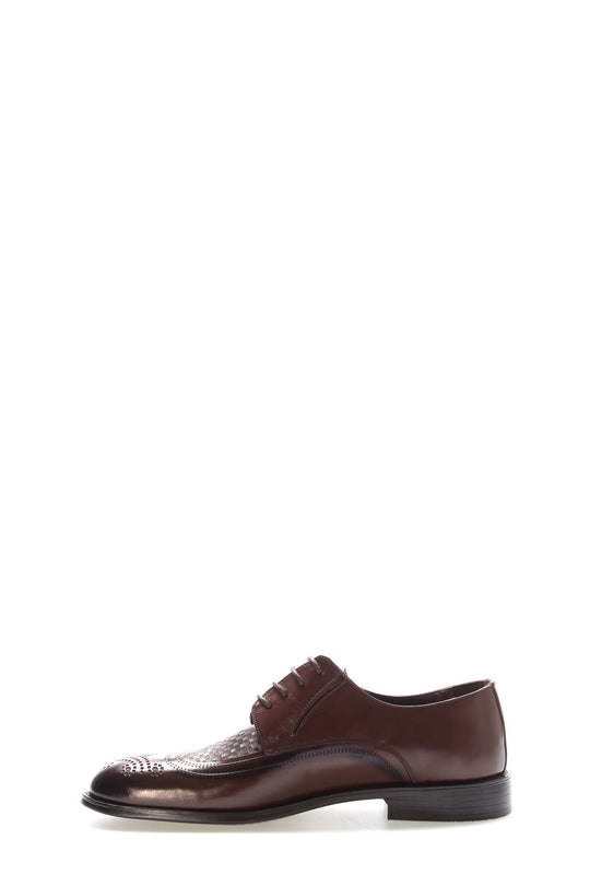 Brown Perforated Leather Derby-Style Dress Shoes for Men | Wessi