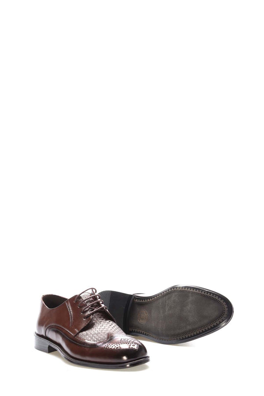 Brown Perforated Leather Derby-Style Dress Shoes for Men | Wessi