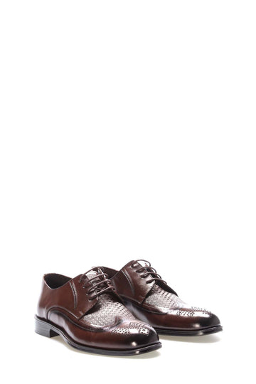 Brown Perforated Leather Derby-Style Dress Shoes for Men | Wessi