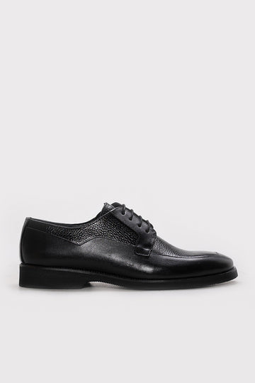 Black Textured Leather Lace-Up Dress Shoes for Men | Wessi