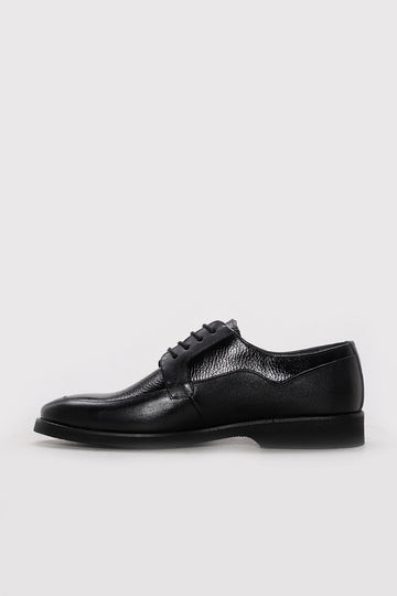 Black Textured Leather Lace-Up Dress Shoes for Men | Wessi