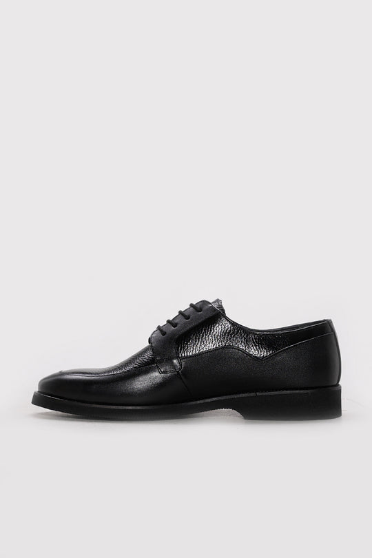 Black Textured Leather Lace-Up Dress Shoes for Men | Wessi
