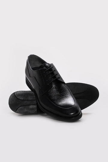 Black Textured Leather Lace-Up Dress Shoes for Men | Wessi