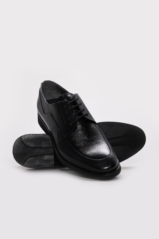 Black Textured Leather Lace-Up Dress Shoes for Men | Wessi