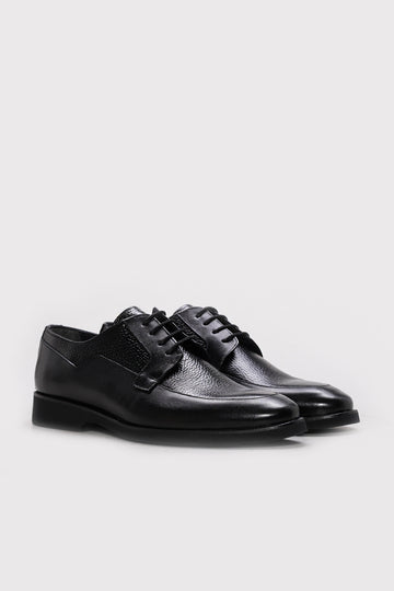 Black Textured Leather Lace-Up Dress Shoes for Men | Wessi