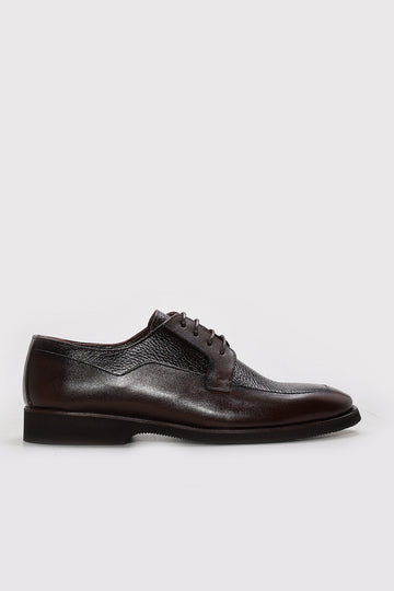 Dark Brown Leather Panelled Derby Shoes for Men | Wessi