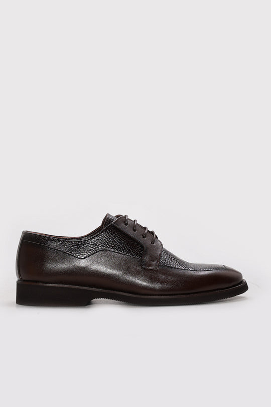 Dark Brown Leather Panelled Derby Shoes for Men | Wessi
