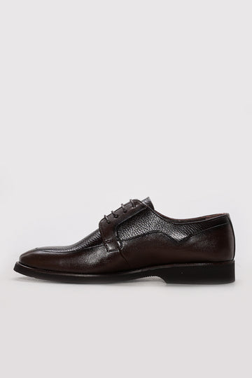 Dark Brown Leather Panelled Derby Shoes for Men | Wessi
