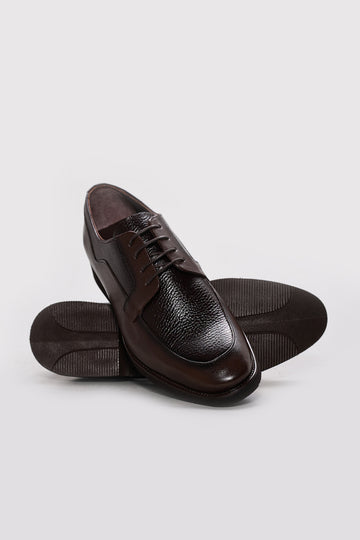 Dark Brown Leather Panelled Derby Shoes for Men | Wessi