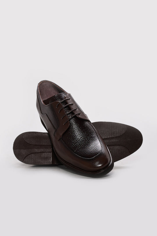 Dark Brown Leather Panelled Derby Shoes for Men | Wessi