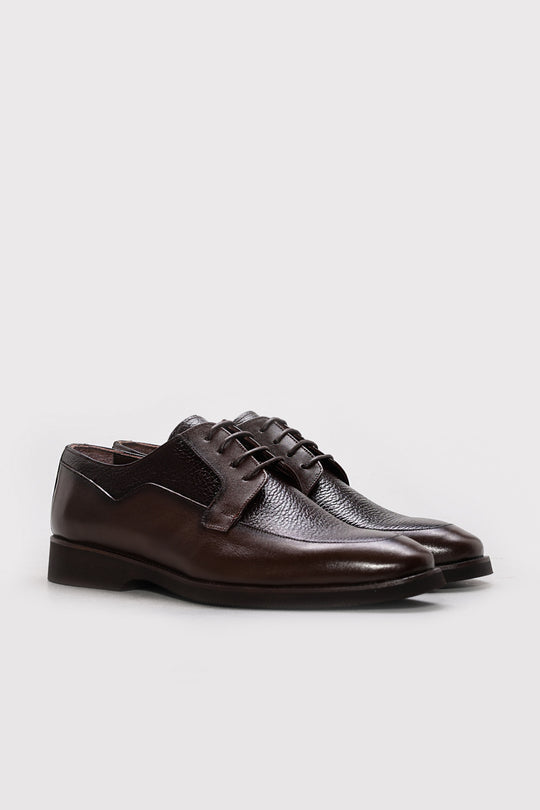 Dark Brown Leather Panelled Derby Shoes for Men | Wessi