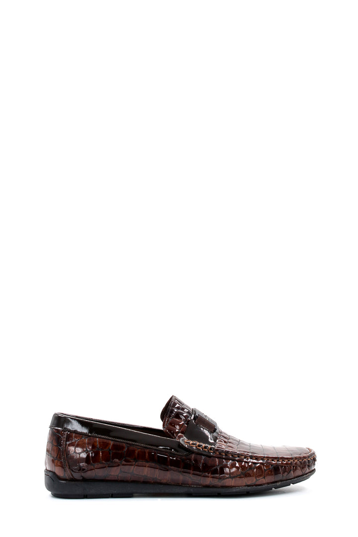 Mocassins En Cuir Marron Embossé Crocodile-Wessi