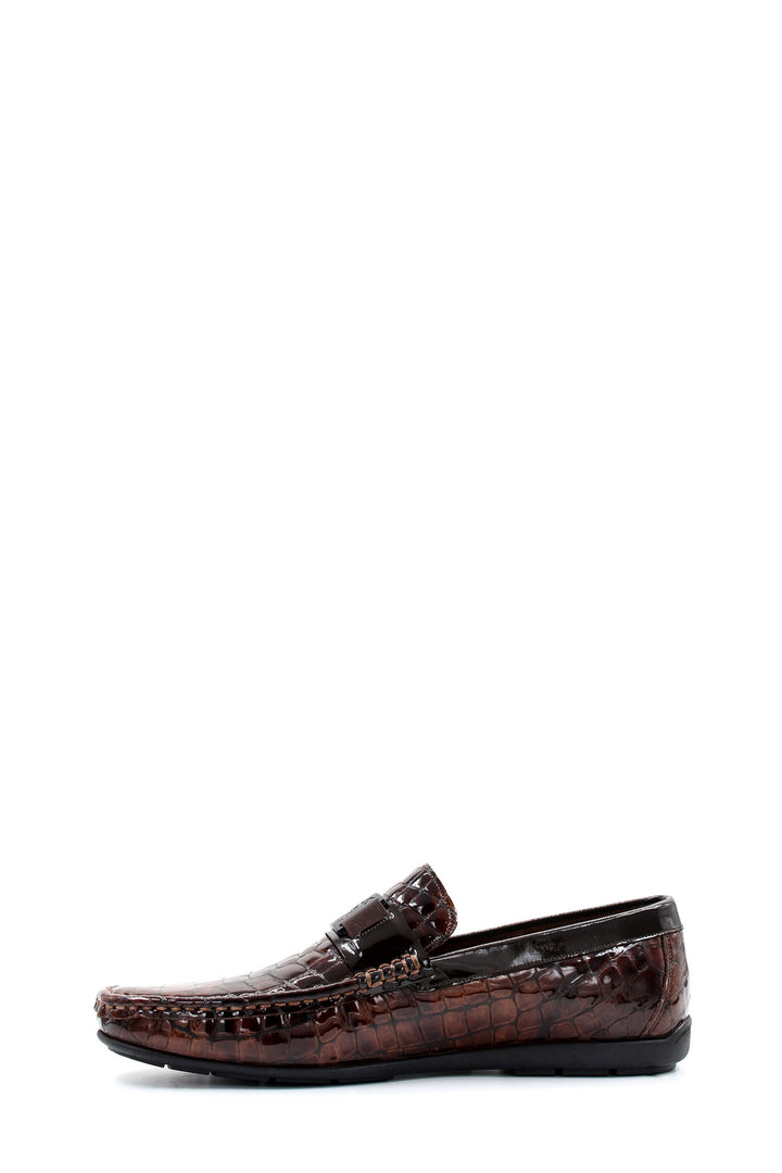 Mocassins En Cuir Marron Embossé Crocodile-Wessi
