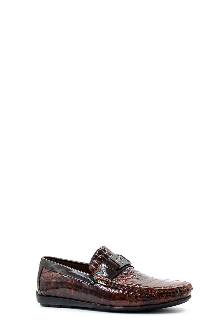 Mocassins En Cuir Marron Embossé Crocodile-Wessi
