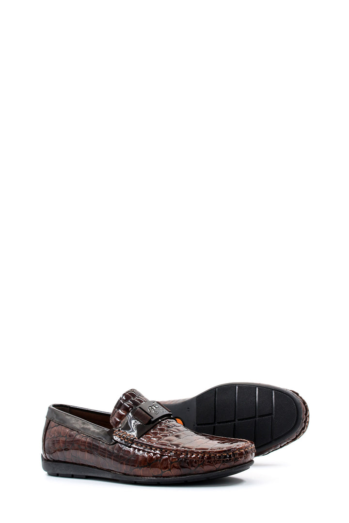 Mocassins En Cuir Marron Embossé Crocodile-Wessi