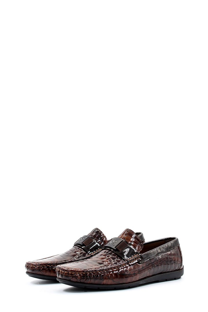 Mocassins En Cuir Marron Embossé Crocodile-Wessi