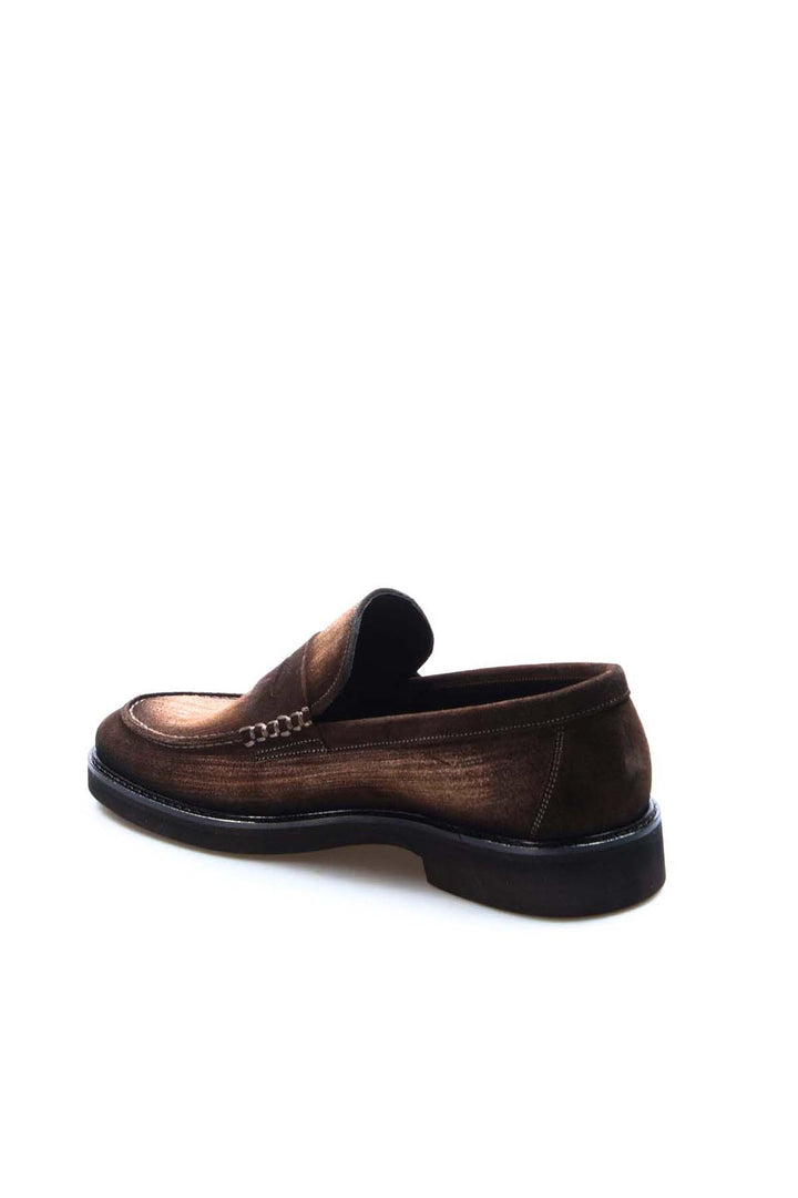 Men's Brown Suede Penny Loafers with Low Heel - Wessi