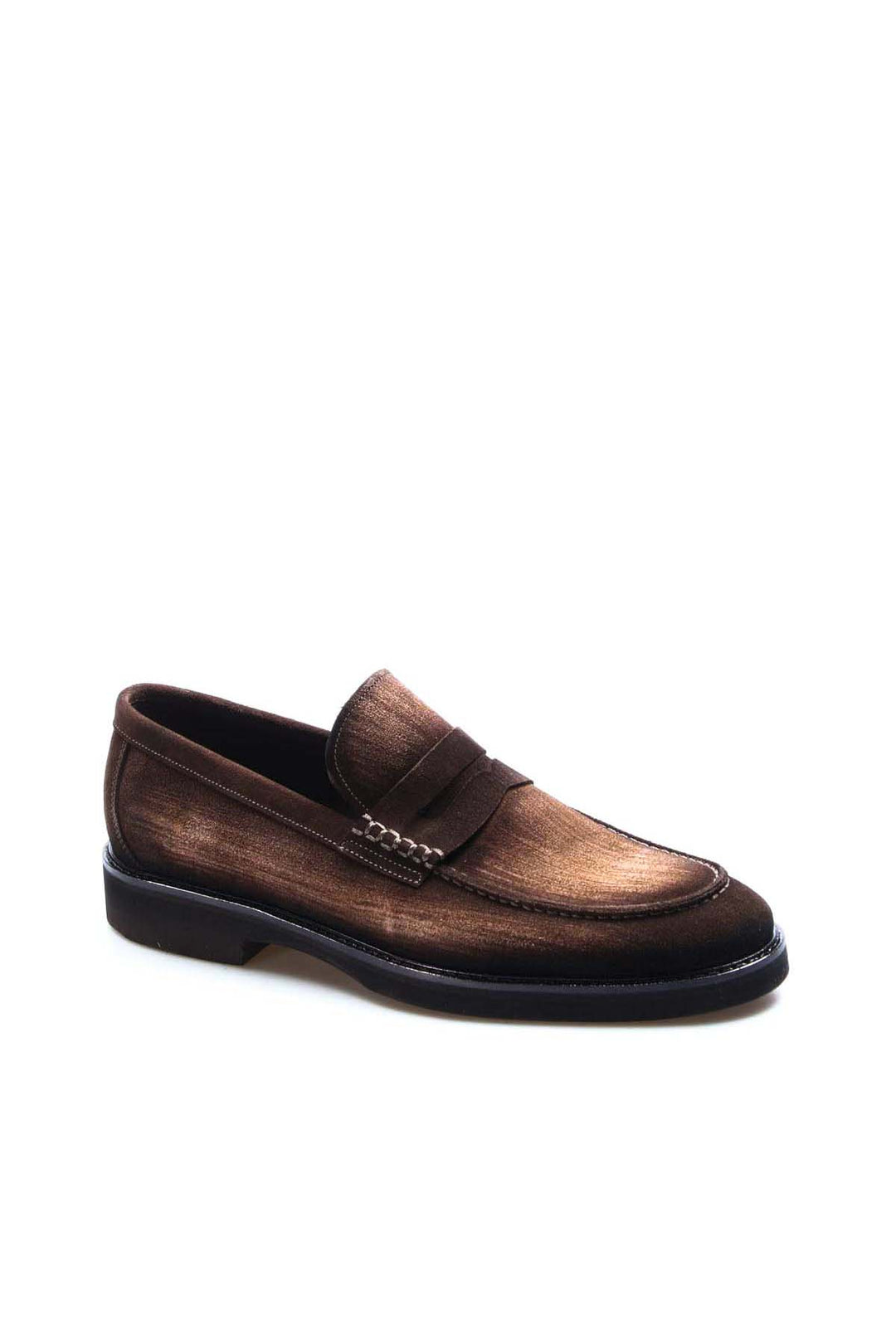Men's Brown Suede Penny Loafers with Low Heel - Wessi