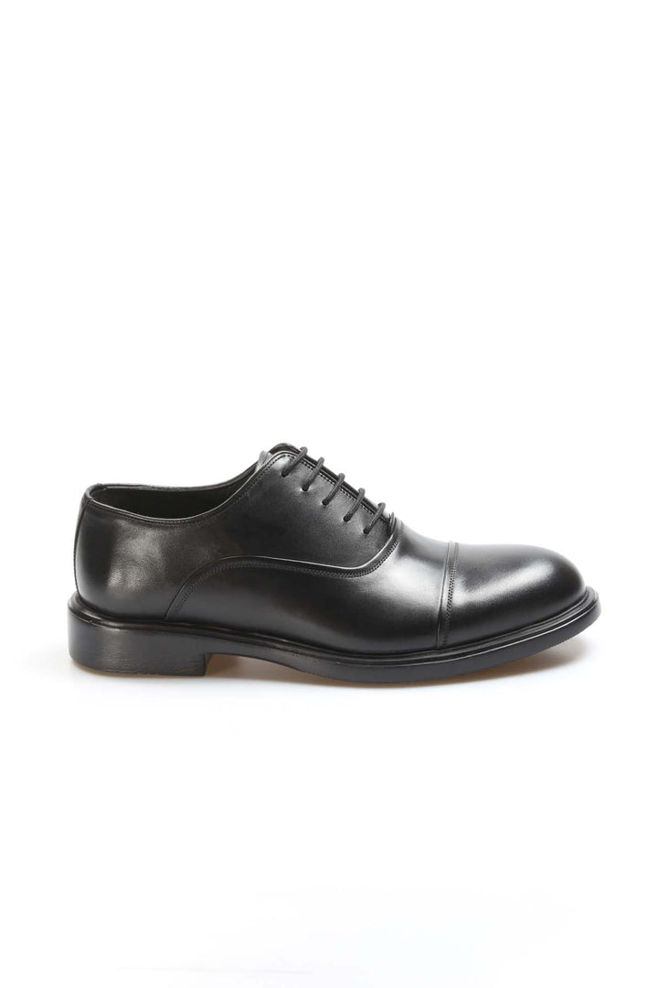 Men's Black Leather Cap-Toe Oxford Dress Shoes - Wessi