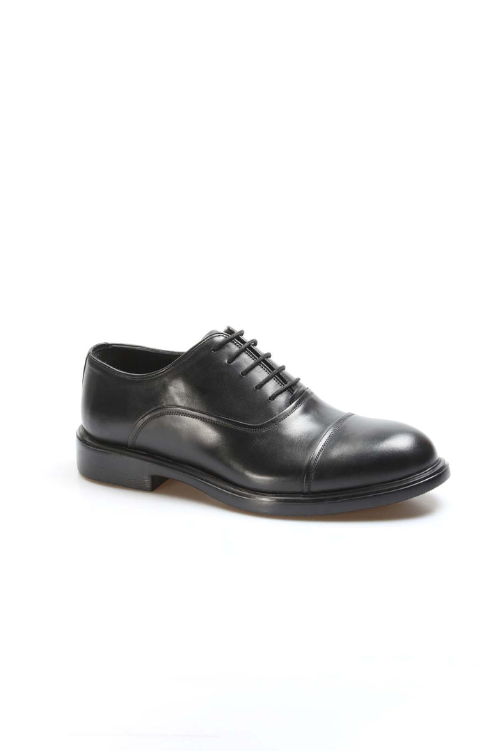 Men's Black Leather Cap-Toe Oxford Dress Shoes - Wessi