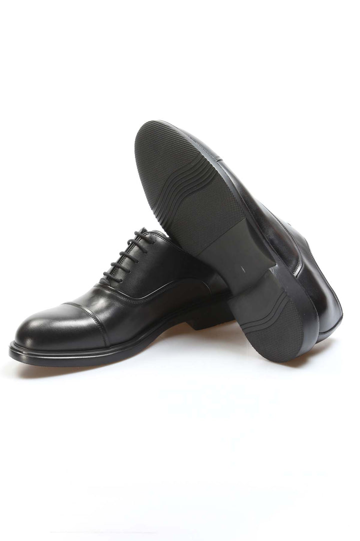Men's Black Leather Cap-Toe Oxford Dress Shoes - Wessi