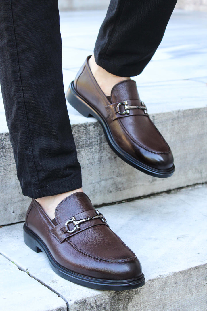 Mocassins à Boucle en Cuir Marron pour Homme-Wessi