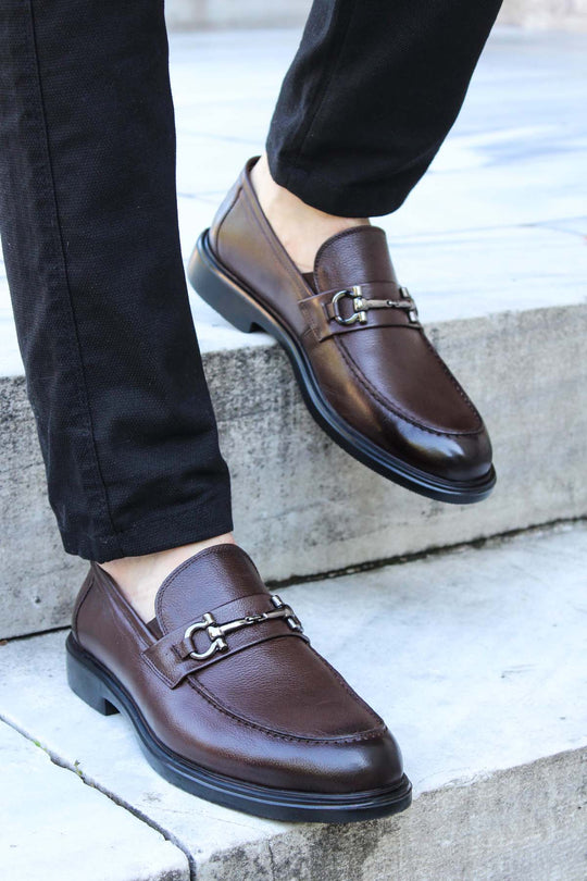 Men's Brown Leather Buckle Loafers-Wessi – Wessi