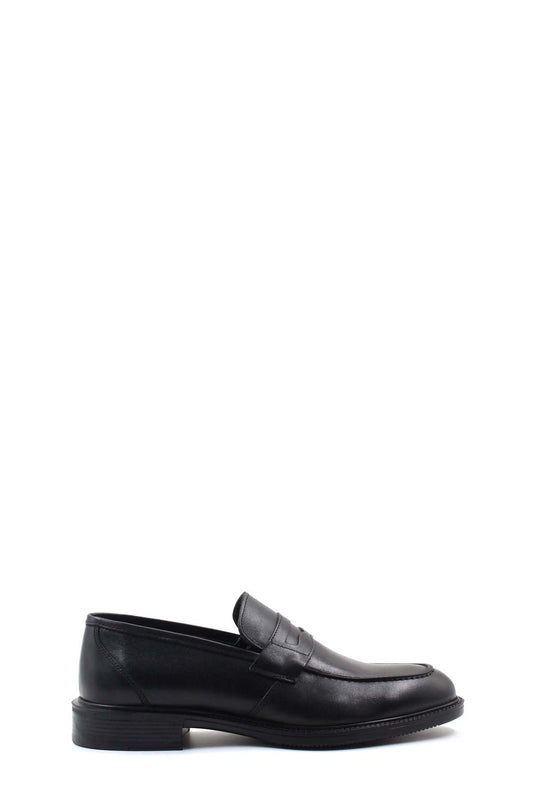 Elegant Black Leather Penny Loafers-Wessi