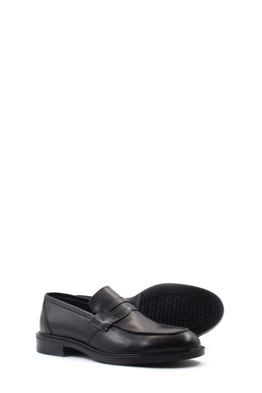 Elegant Black Leather Penny Loafers-Wessi