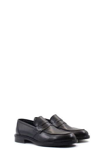 Elegant Black Leather Penny Loafers-Wessi