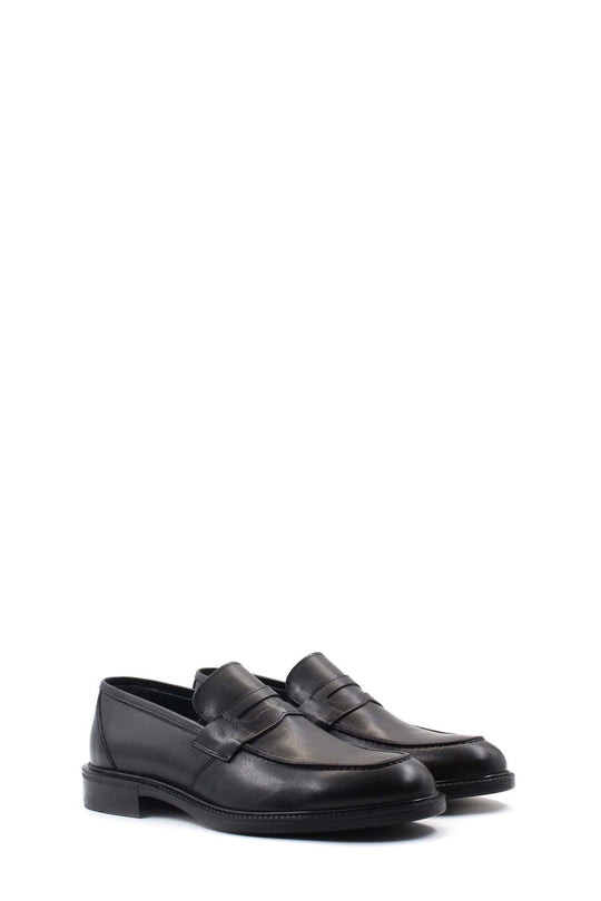 Elegant Black Leather Penny Loafers-Wessi